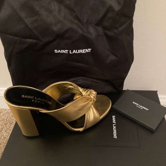 Yves Saint Laurent Shoes - COPY - Saint Laurent Bianca Knotted Metallic Leather Mule